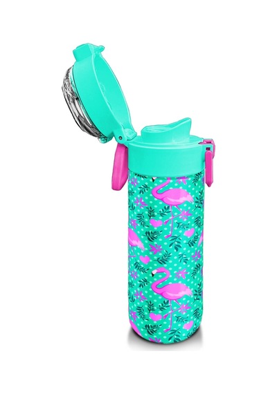 Coral High Kids Su Yeşili Pembe Flamingo Desenli Pipetli Ve Direkt İçim Çelik Termos 500 Ml 31926 Su Yeşili - Pembe