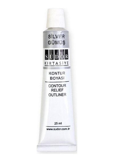 Gümüş Gri Kontür Boyası 25 Ml 1 Adet Cam Vitray Boyası Kontur Silver Vitray Çalışması Gri
