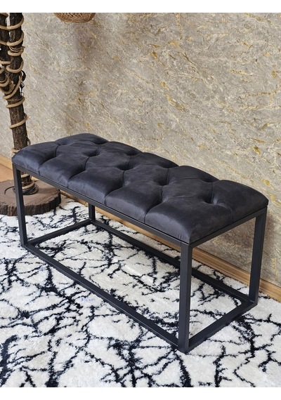 Zafir Siyah Boyalı Diktörtgen 100 Cm X 40 Cm Oturak Puf - Bench - Makyaj Oturağı - Oturak Füme