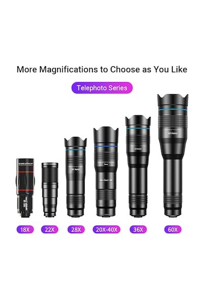 Apexel Klasik Mobil Süper 60x Akıllı Telefon Telefoto Lens Kiti Tanımlandığı Gibi