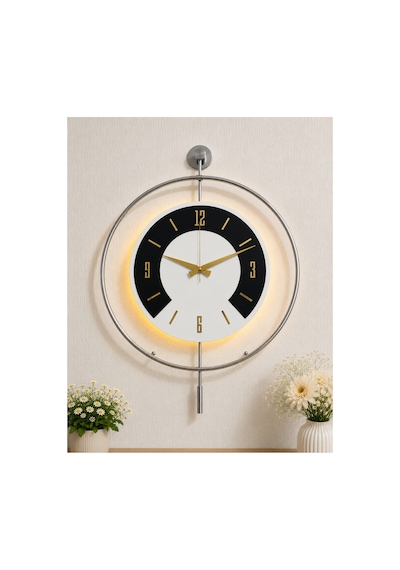 Pey Aksesuar 50x70 Cm Metal Ahşap Ve Işığın Muhteşem Uyumu Duvar Saati Dekoratif Ahşap-m54-krongrı-beyaz-siyah-gold