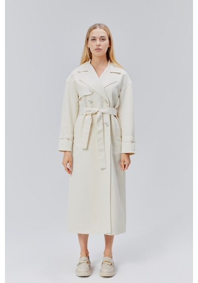 Oversize Rüzgarlık Detaylı Trençkot Taş