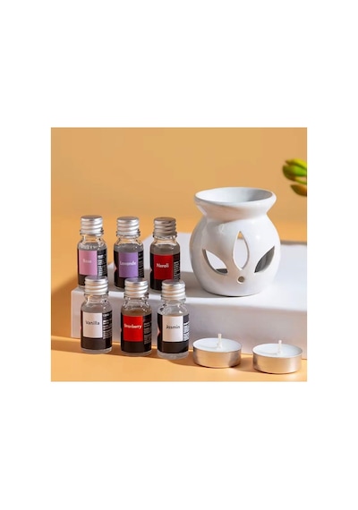 Sonx 3 Lü Aromaterapi Uçucu Yağ Seti Ve Seramik Buhurdanlık - Rahatlatıcı Oda Kokusu & Spa Deneyimi Çok Renkli