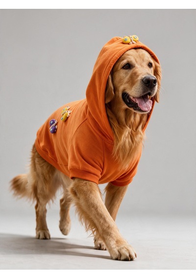 Mariposa Orange Hoodie Kelebek Detaylı İnce Polar Orta Ve Büyük Irk Köpek Sweatshirt
