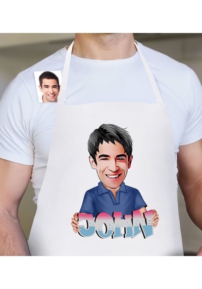 Personalized Name Male Caricature Kitchen Apron Bej