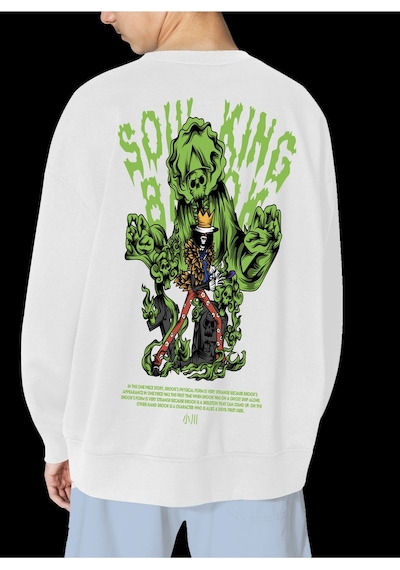 Unisex Beyaz Brook Baskılı Hoodie Oversize Kapşonsuz Sweatshirt Beyaz