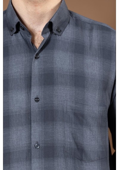 Erkek Uzun Kollu Klasik Regular Kalıp Kareli Natural Organik Pamuk Baba Gömlek 8160 Grey