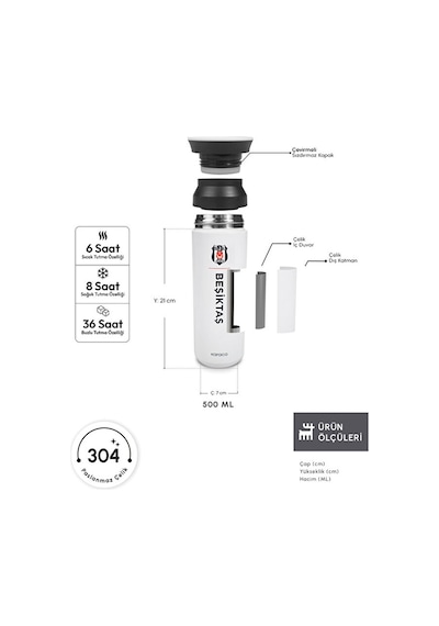 Karaca X Beşiktaş Lisanslı Logo Termos 500 Ml Beyaz