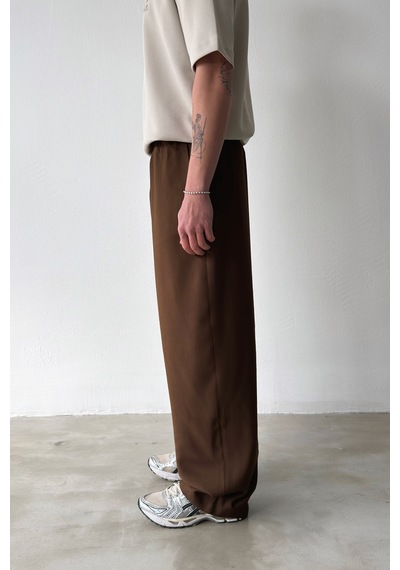 Flaw Rahat Kesim Bel Lastikli Baggy Pantolon-29123 Kahverengi