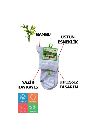 Dündar Çorap Kadın Bambu Konç Patik 4 Mevsim 6'lı Beyaz