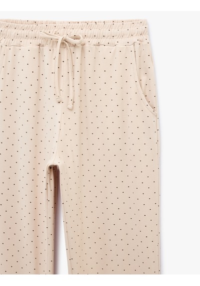Koton Beli Bağcıklı Puantiyeli Rahat Kalıp Pijama Altı Beyaz Desenli 7wlk40108mk