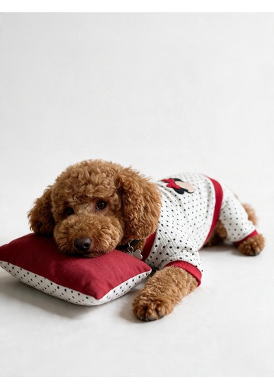 Polka Dot Rouge Minny Köpek Uyku Seti Siyah Beyaz Puantiyeli Penye Köpek Tulumu Ve Mini Yastık 2 Parça