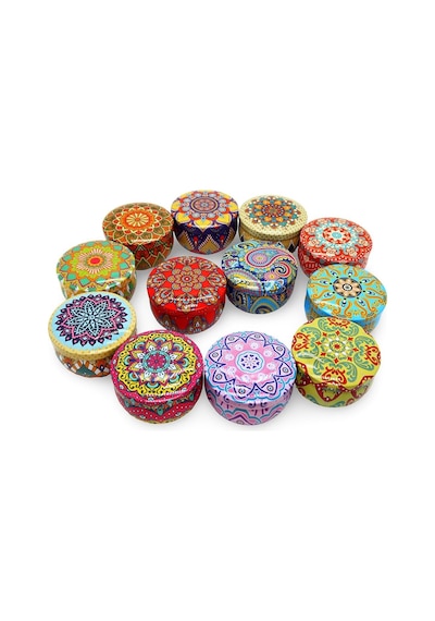 Mandala Desenli Metal Kutuda Orta Boy Kokulu Mum 1 Adet Karışık