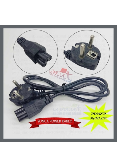 Notebook Laptop Şarj Adaptörü 3Lü Yonca Power Kablosu Güç 1.5 Mt