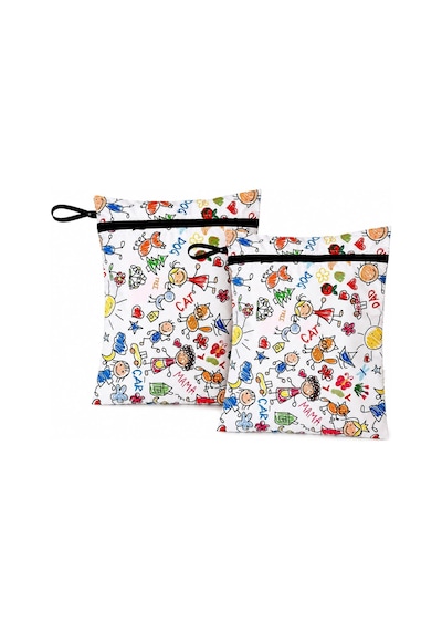 Family 2 Adet Islak Mayo Ve Kirli Bez Taşıma Çantası 35x30 Cm, Su Geçirmez Fermuarlı Yıkanabilir Organizer 341 Siyah
