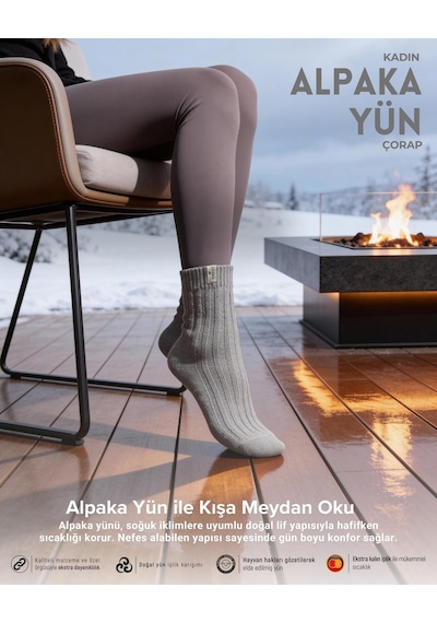 Kadın Alpaka Yün Çorap 3 Lü Paket gri