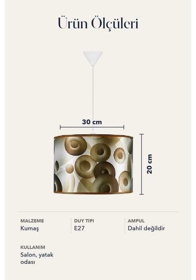 Modern Silindir Kumaş Sarkıt Avize 30 cm Kahverengi Retro