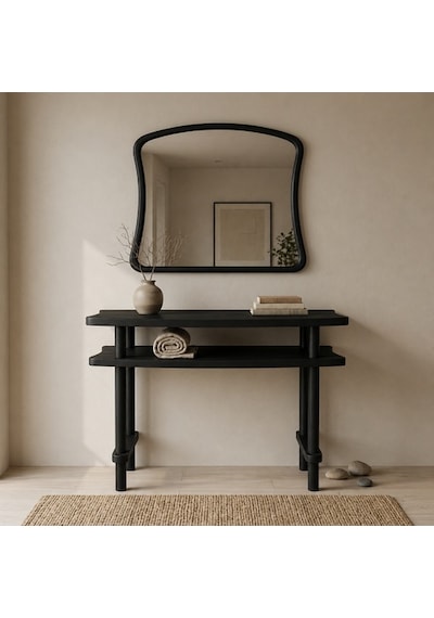 60x38x77 Cm Aynalı Masif Kayın Dresuar Modern İskandinav Antre Konsolu & Makyaj Masası Siyah 60x38x77 Cm Aynalı Masif Kayın Dresuar Modern İskandinav Antre Konsolu & Makyaj Masası Siyah