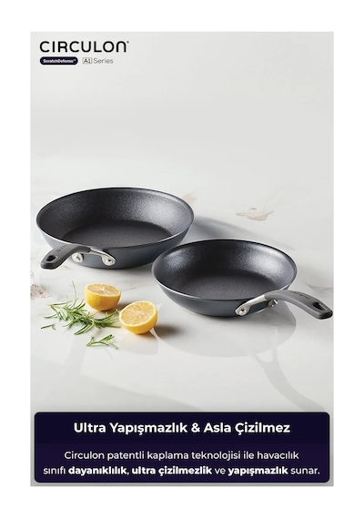 Circulon Çizilmez Yapışmaz 2'li Kızartma Tava Seti - 26 Cm, 30 Cm Siyah