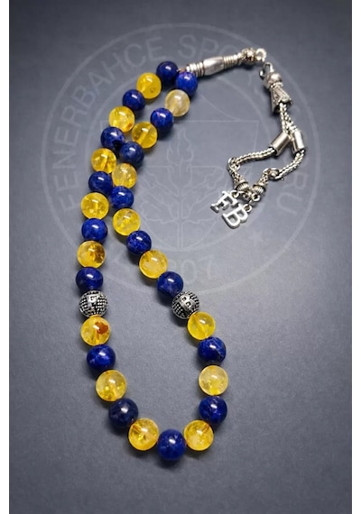 Fenerbahçe Taraftar Tesbihi Sitrin & Lapis Doğaltaş 8 Mm Özel Tasarım Sarı - Lacivert