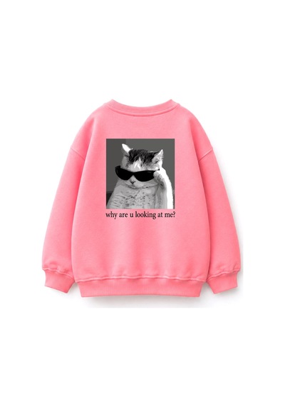 Monila Unisex Çocuk 3 İplik Kumaş Pamuklu Sırt Baskılı Sweatshirt Pembe
