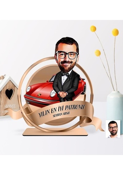 Kişiye Özel Yılın En Iyi Bay Patronu Karikatürlü 3D Ahşap Biblo P (400356393)