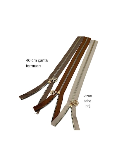 Çanta Aksesuar 40 Cm Fermuar Set Light Gold Metal Taba, Bej, Vizon Renk