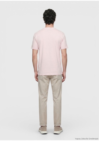 Ramsey Açık Pembe Düz Bisiklet Yaka %100 Pamuk T-shirt