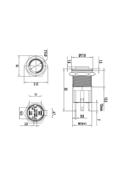 Motorobit 16D-G1-E 16Mm Çıkık Yaylı Işıklı Metal Buton - Yeşil