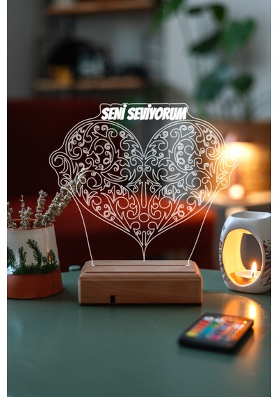 Kişiye Özel Seni Seviyorum Kalp 3D Led Kalp Lamba
