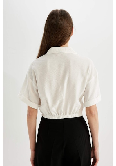 DeFacto Cropped Fit Gömlek Yaka Twill Kısa Kollu Bluz C7799AX24SMER105