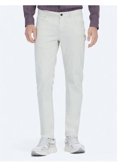 Kip Ekru Düz Dokuma Slim Fit Casual Pamuk Karışımlı Pantolon Ekru