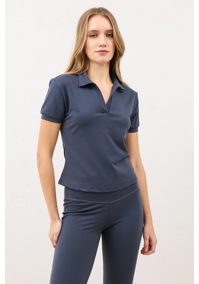 Antioch Polo Yaka Kadın T-shirt Füme