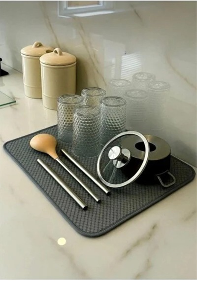 Lavabo Ve Bulaşık Kurutma Örtüsü Lavabo Matı Gri Renk 37 Cm X 44 Cm Çok Amaçlı Mat Belirtilmemiş Gri Diğer