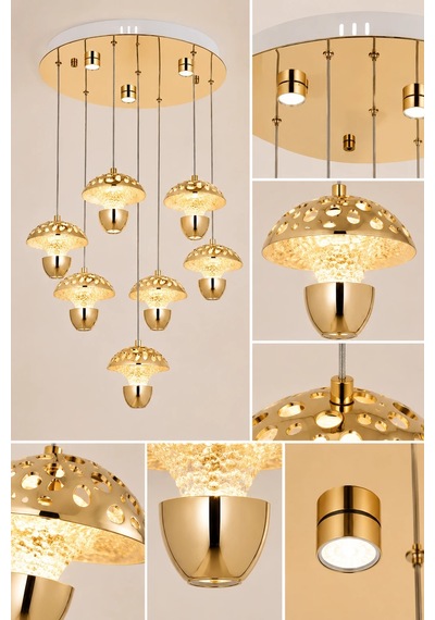 7'li Modern Premium Gold 3 Renkli Ledli Sarkıt Avizesi Salon Mutfak Oturma Odası Şık Modelleri 79w Beyaz