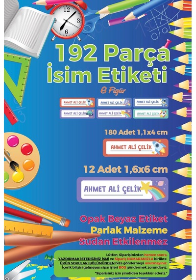 Okul Etiketi Kalem Defter Etiketi, Uzay, Ufo - 192 Adet Opak Sticker Çok Renkli