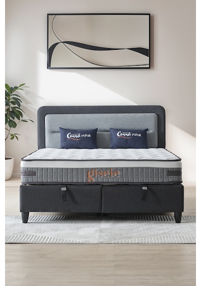 Gisela Modeli Full Ortopedik Çift Kişilik Pedli Yataklı Baza Ve Başlık Takımı 3 Lü Set 160 x 200