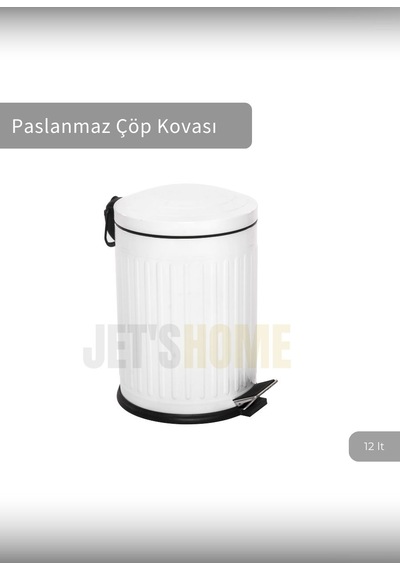 Jet's Home Pedallı Banyo Çöp Kovası Paslanmaz 12 Lt Mutfak Çöp Kutusu Beyaz Beyaz