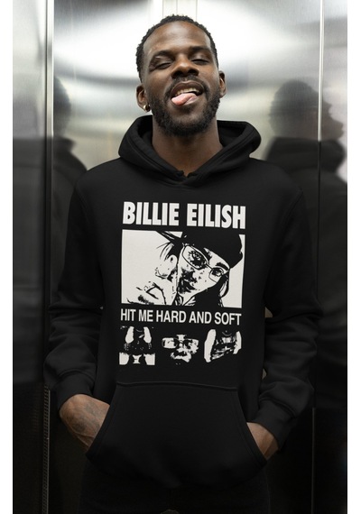 Sevbano Tasarım Billie Eilish Hit Me Hard And Soft Baskılı Unisex Oversiz Siyah