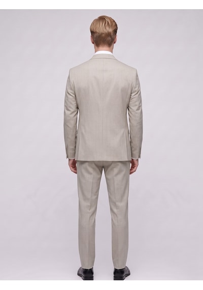 Tk6890 Erkek Çizgili Takım Elbise Slim Fit Modern Kesim Şık Klasik Ceket Pantolon Takım Bej