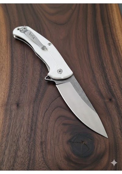 El Yapımı N690 Böhler Çelik Kamp Çakı İçten Kilitli, Kemer Klipsli Outdoor Tasarım Beyaz