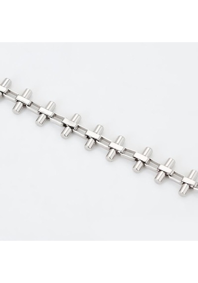 Zincir Detaylı Çubuk Ve Halka Motifli Platin Kaplama Minimalist Kadın Bileklik Silver