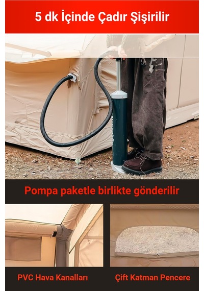 12 Kişilik 4 Mevsim Şişme Kamp Çadırı Krem