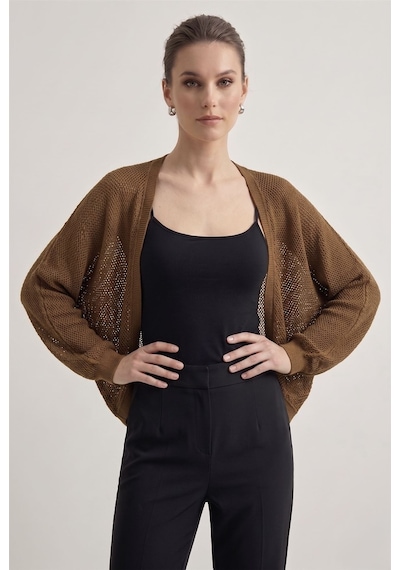 Neden Tekstil Premium Ajurlu İnce Triko Bolero Hırka - Koyu Kahve Koyu Kahverengi