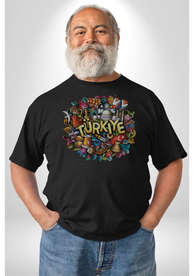 Turkiye Özel Karakterleri Unisex Unisex Siyah Organik Baskılı T-shirt Penye Yüksek Kalite Siyah