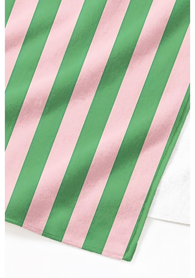 Çizgili Retro Çift Çizgili Plaj Havlusu - Modern Pembe Yeşil Hızlı Kuruyan Mikrofiber Havlu Yumuşak Dalgası