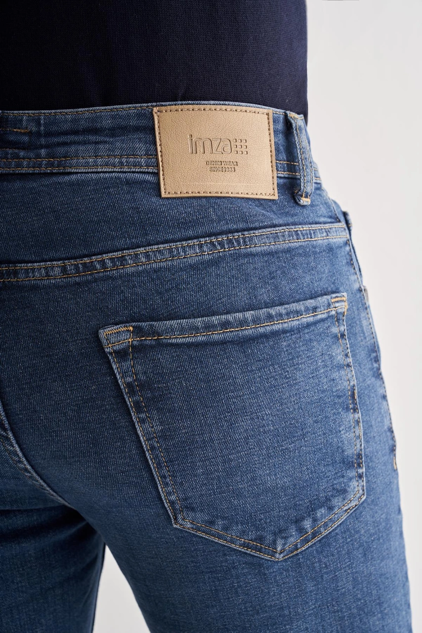 İmza Mavi Gabardin 5 Cep Düz Paça Casual Slim Fit Denim Pantolon 1023255152 Mavi