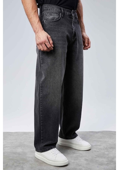 Cedy Denim Cedy Denım Yüksek Kalite Erkek Yüksek Bel Baggy Skater Jean Koyu Gri