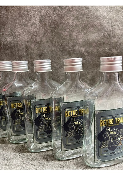 Cam Şişe 200 ML Yassı Esitme Retro Etiketli 5 Adet
