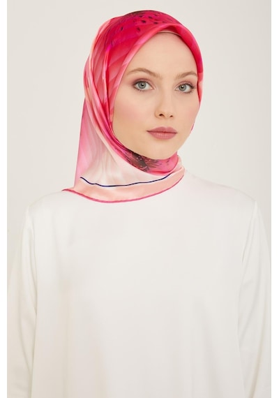 Armine Şeker Pembe Çiçek Desen Tivil İpek Eşarp 9100-33